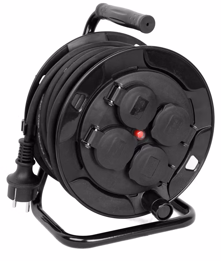 Tamburo per cavi da esterno IP44 - 10 m - 3 x 1,5 mm - 4 uscite