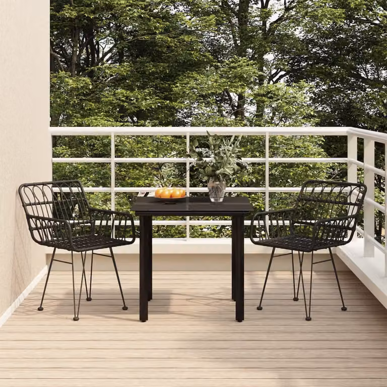 Set da Pranzo da Giardino vidaXL in Polyrattan Nero con Piano in Vetro e Struttura in Metallo