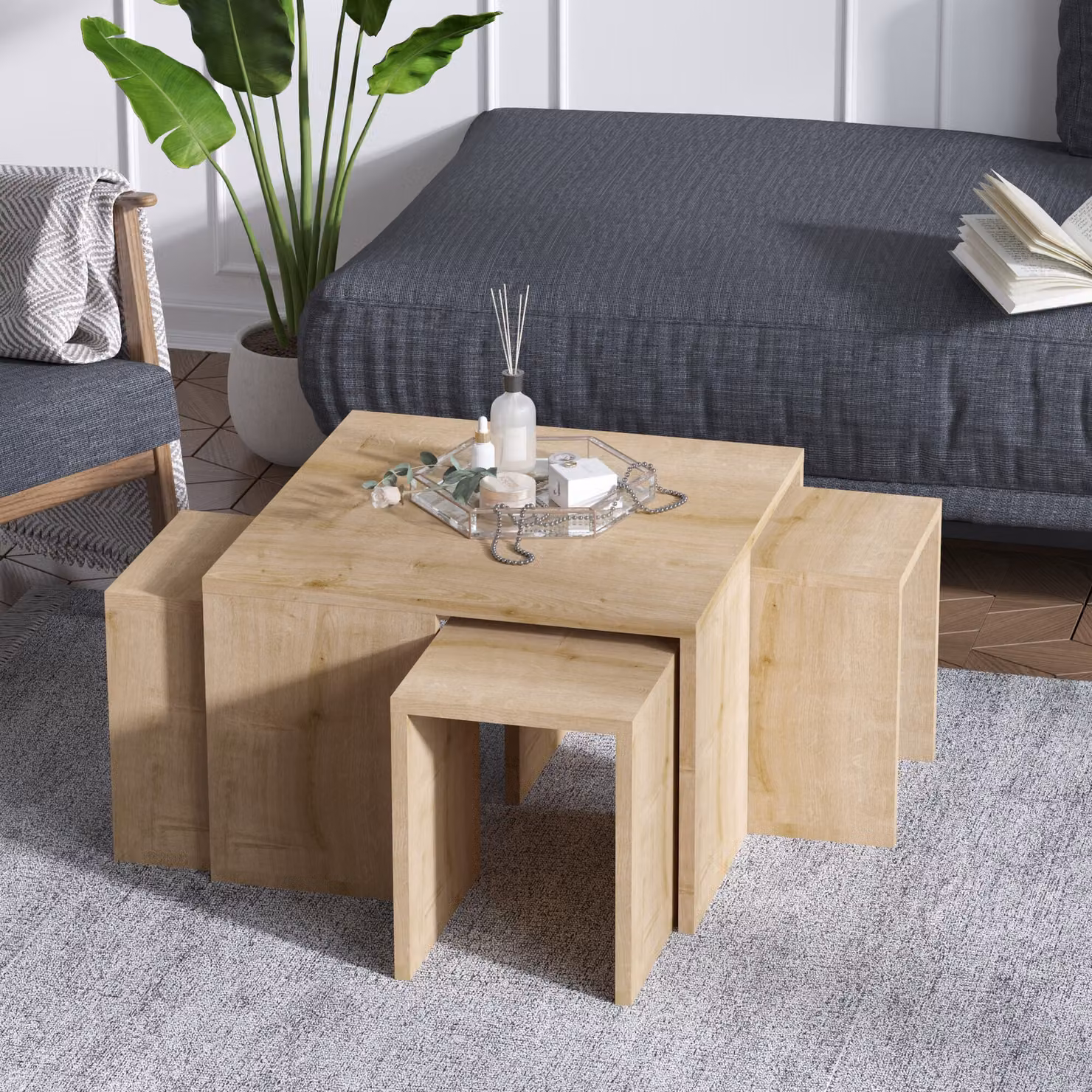 Skye Decor, Ortanca - Sapphire Oak, tavolini, rovere zaffiro, 60 x 60 x 37 cm