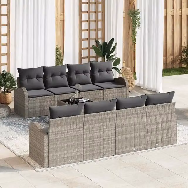 Set Divano da Giardino 9 pz Grigio chiaro polyrattan 3345972