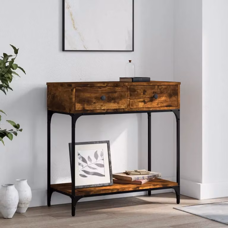 vidaXL Tavolino Consolle in Rovere Fumo e Legno Multistrato, Colore Marrone, L 75 cm x P 34,5 cm x H 75 cm