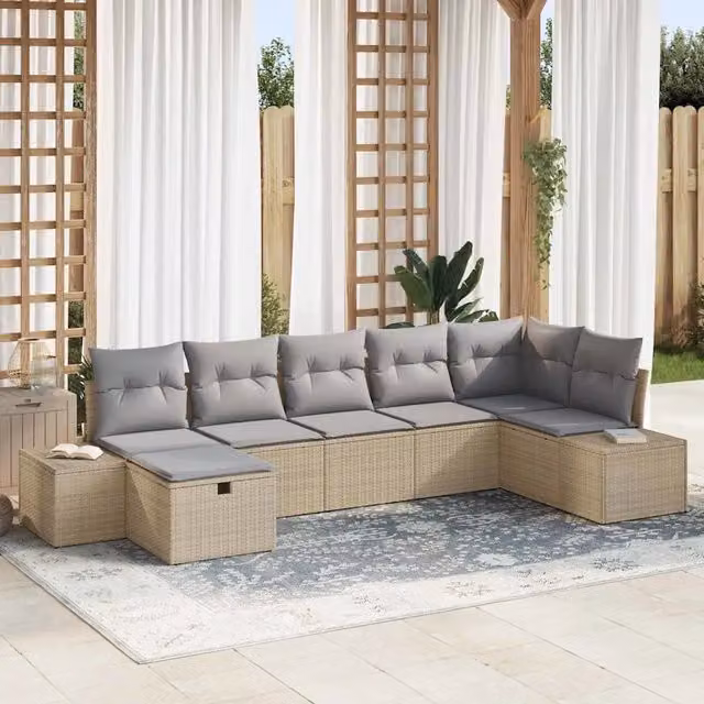 Set Divano da Giardino 7 pz Beige polyrattan 3359399