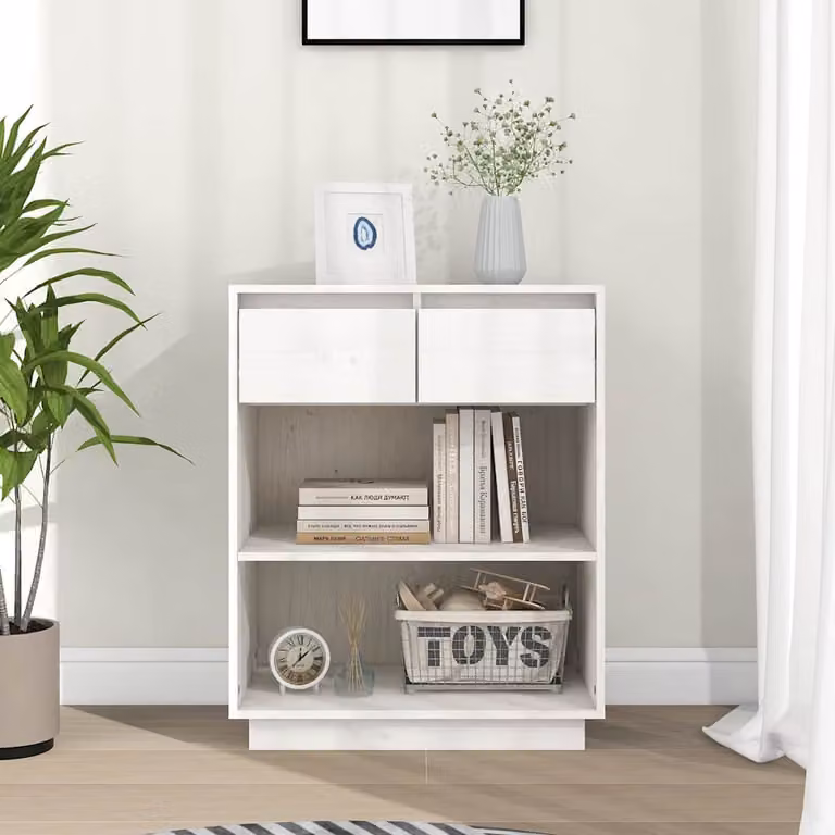 Consolle Mobile vidaXL in Legno Massello di Pino Bianco, L 60 cm x P 34 cm x H 75 cm