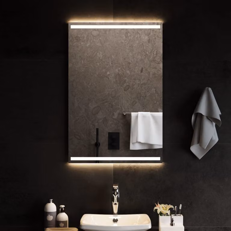 Specchio da bagno moderno vidaXL con luci LED, rettangolare, L: 60 cm, H: 90 cm