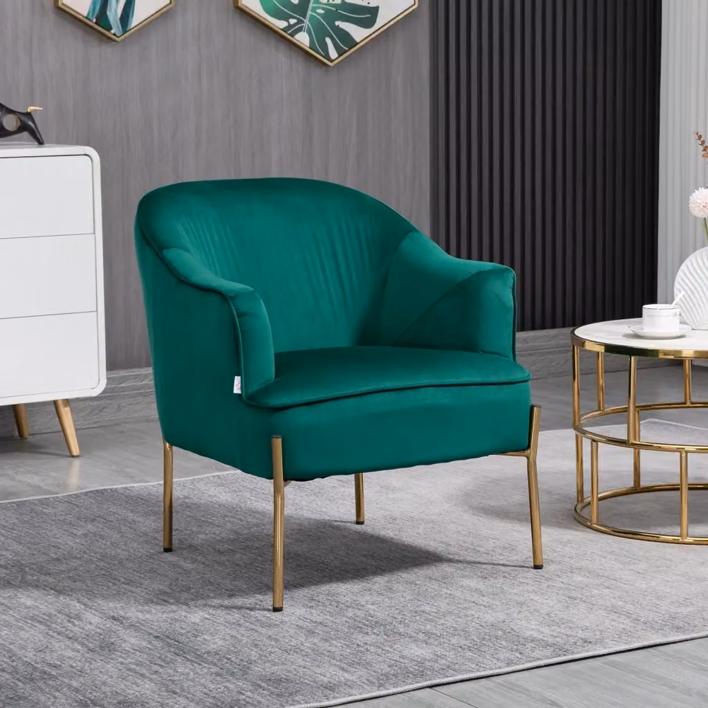 Easycomfort Poltrona da Camera da Letto in Tessuto Effetto Velluto con Braccioli e Gambe in Acciaio, L: 62 cm, P: 69 cm, H: 75 cm, Verde – 2