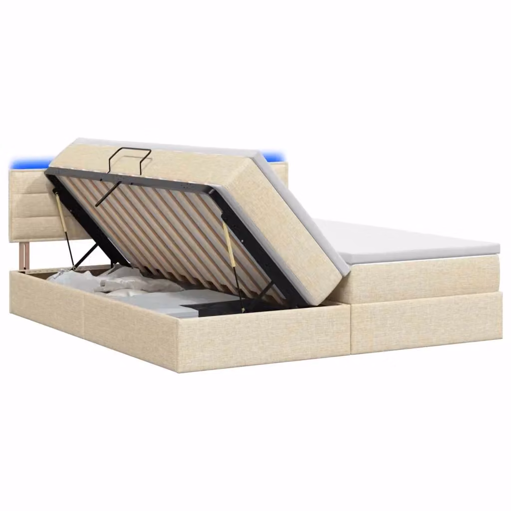 Letto con contenitore vidaXL beige con illuminazione LED e porte USB, compreso materasso, L/P: 200 x 200 cm – 2