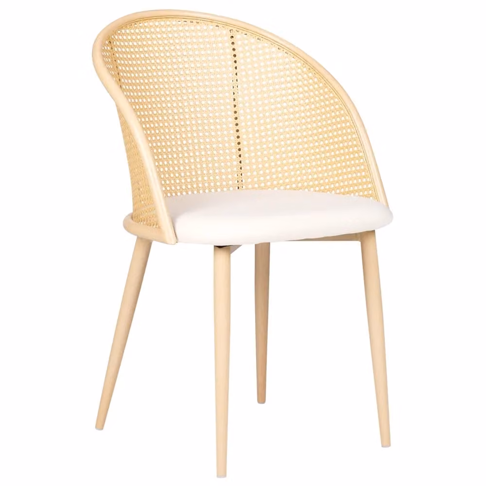 Set di 2 sedie da pranzo BELIANI in stile retrò con seduta in tessuto beige e struttura in metallo nero effetto legno per soggiorno e sala da pranzo