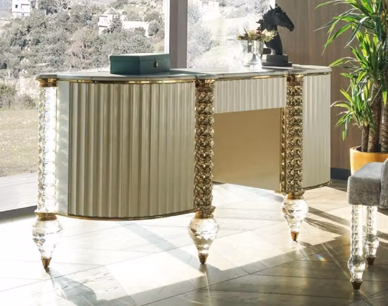 Casa Padrino - Comodino Art Deco bianco/oro 188 cm - Mobili da camera Art Deco