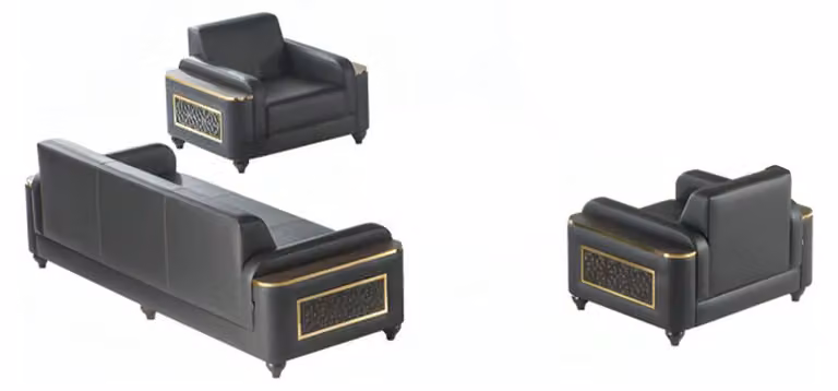 Sofa-Set 3tlg 3-Sitzer 2x Sessel Schwarz Farbe Wohnzimmer Arbeitszimmer