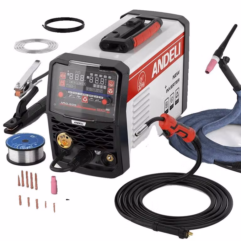 Saldatrice MIG, multiprocesso 6 in 1, design portatile, supporto semiautomatico per pistola a bobina, MIG-205PRO