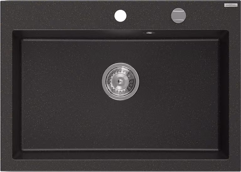 Mexen Elix lavello in granito a 1 vasca 700 x 500 mm, nero/oro metallizzato, sifone cromato - 6526701005-75