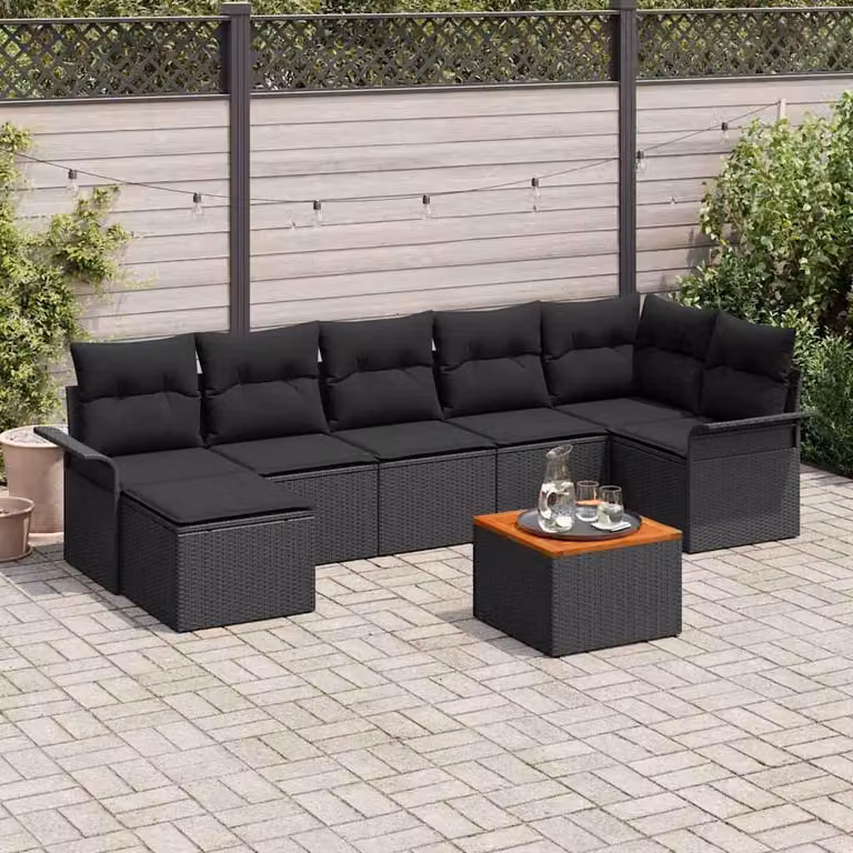 Maison Exclusive - Set Divano da Giardino con cuscino 8 pcs Nero polyrattan
