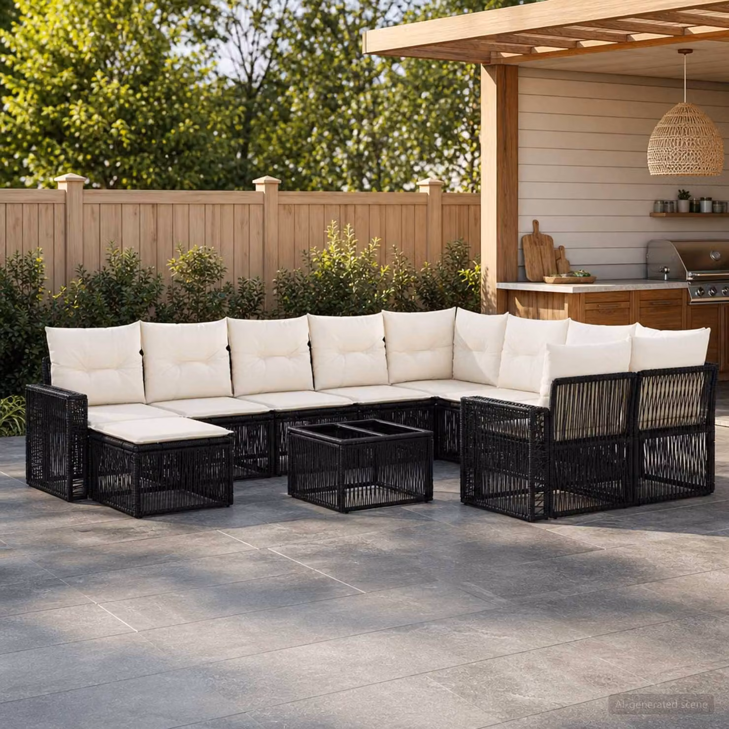 Set Divano da Giardino vidaXL 11 pz in Polyrattan Nero con Cuscini e Tavolino