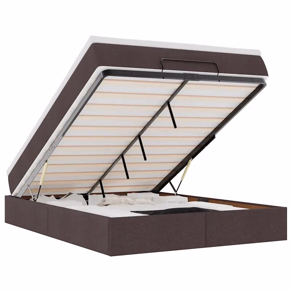 Letto con contenitore a sollevamento vidaXL in tessuto marrone e bianco con materasso L/P: 140 x 200 cm – 2