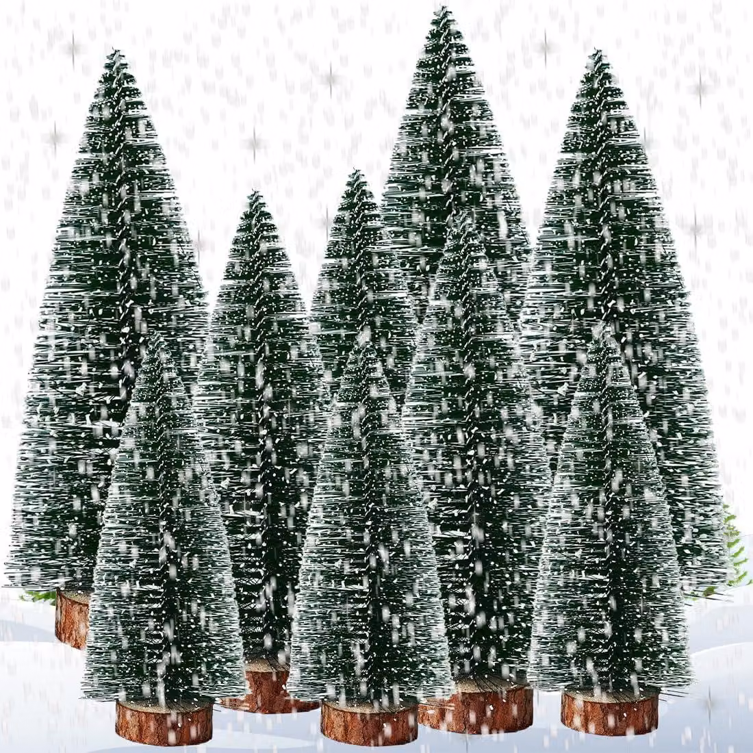 Set di mini alberi di Natale, composto da 9 pezzi, con altezze di 10/15/20 cm, alberi artificiali con effetto neve, ideali per