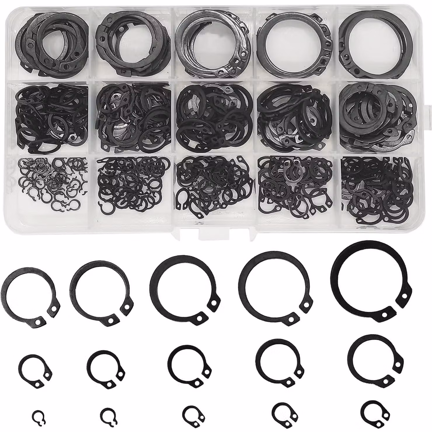 Set di anelli di sicurezza, 350 pezzi, da M4 a M28, colore nero, acciaio