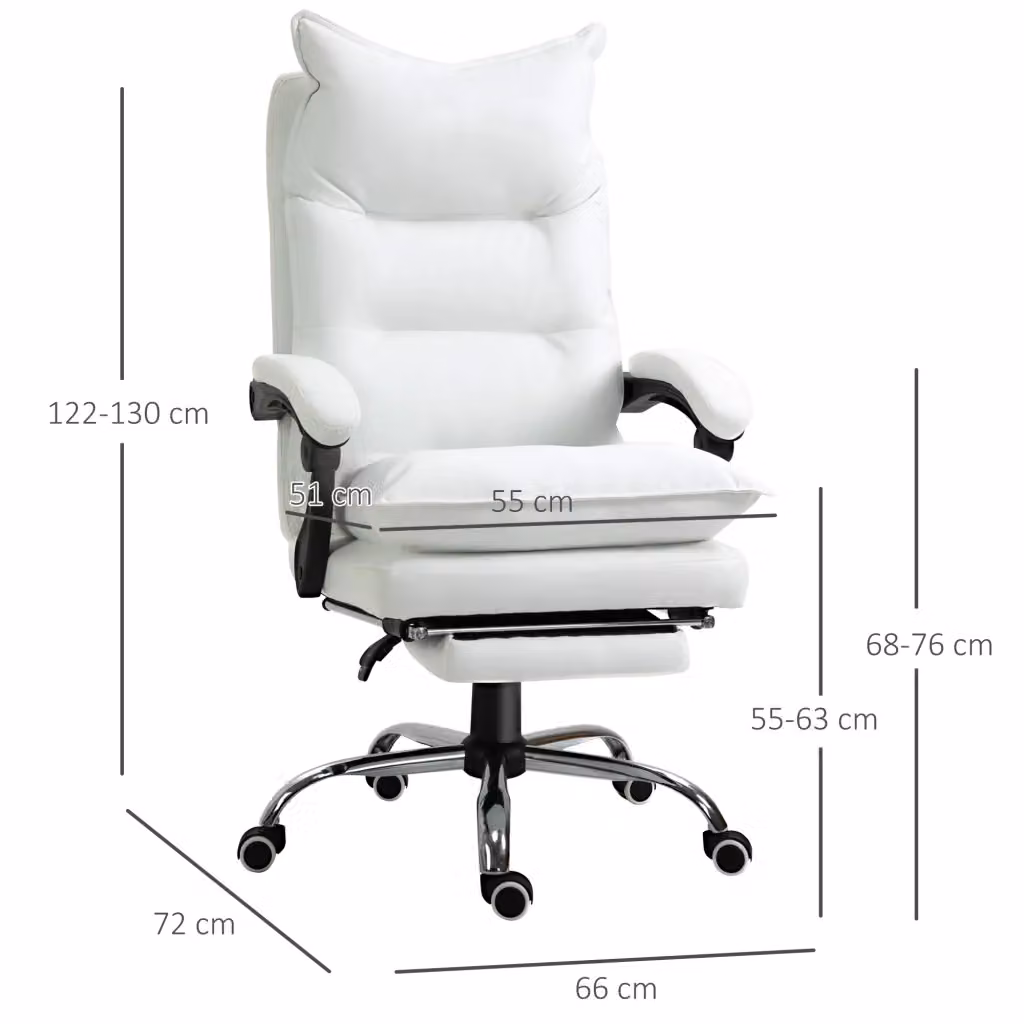 Sedia da ufficio ergonomica WISHDOR bianca in ecopelle con poggiapiedi e base in metallo, L/P/H: 66 x 72 x 135 cm – 2