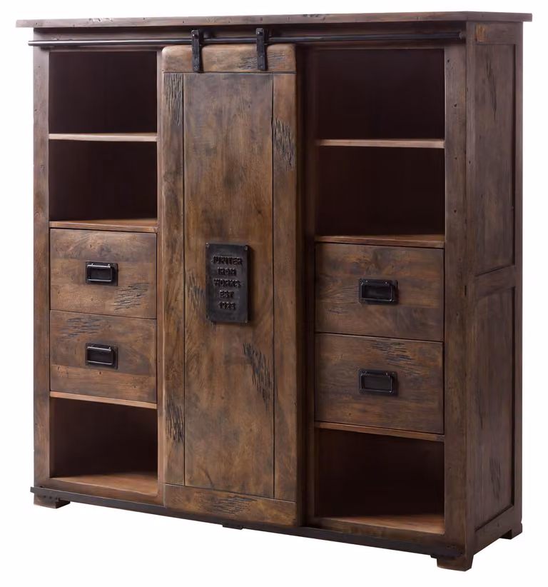 MASSIVMOEBEL24 | Highboard Mango 142x45x147 braun lackiert RAILWAY #462