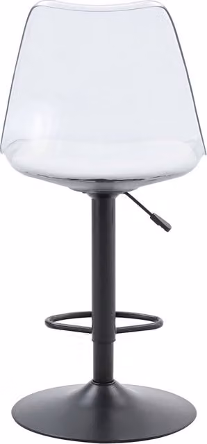 Set 2 sgabelli da bar regolabili con schienale in plastica trasparente e sedile in PU, base in metallo nero, girevoli a 360°