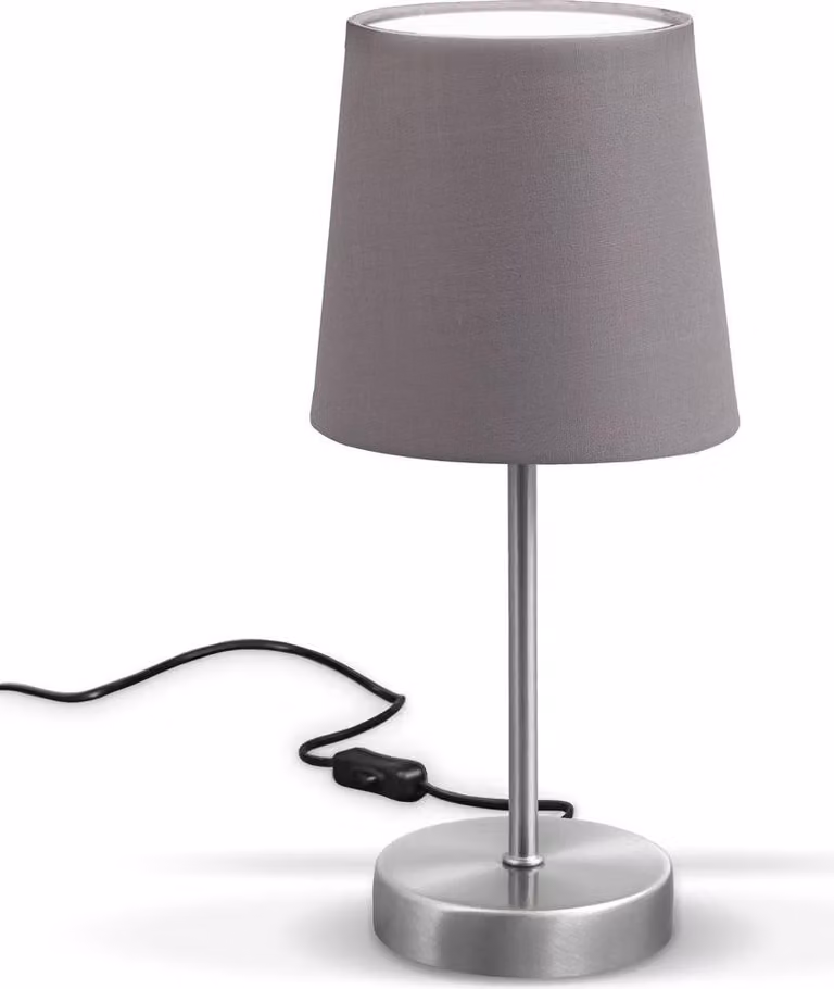 B.K.Licht Lampada da comodino, Lampada da tavolo con paralume in tessuto grigio, adatta per lampadina E14 non inclusa max 25W, altezza 30.8cm, abat-jour per camera con interruttore sul filo, IP20