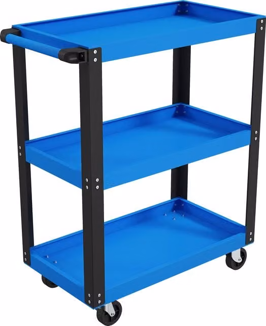 Carrello porta attrezzi HOMCOM con 3 ripiani, ruote e maniglie, Blu e Nero