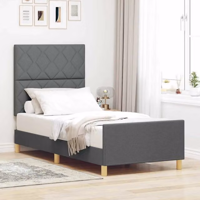 Struttura del letto imbottita vidaXL in tessuto grigio con dettagli in legno, L/P/H: 200 x 100 x 33 cm