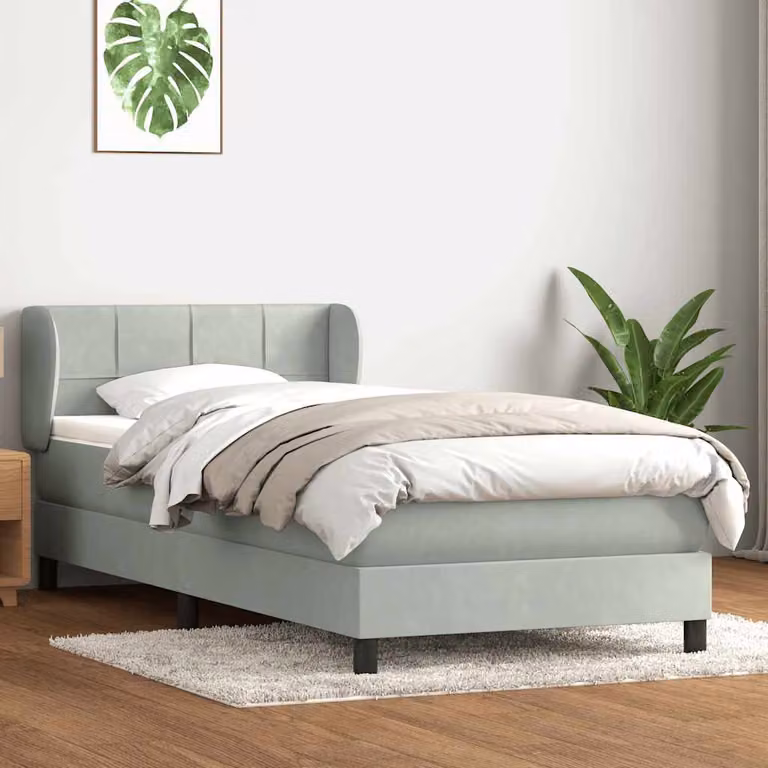vidaXL Giroletto a Molle Ibrido con Materasso in Velluto Grigio e Bianco L 220 x P 88 x H 83 cm