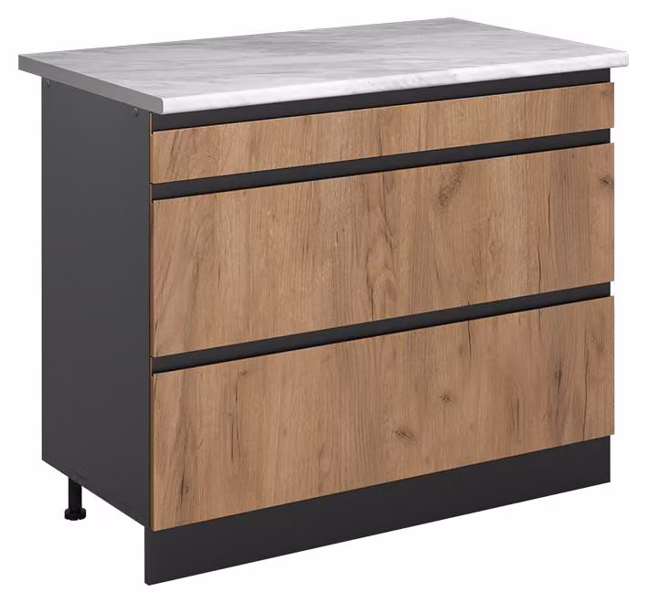 Mobiletto base per cucina Vicco R-Line Rovere dorato/Antracite 100 cm piano di lavoro Marmo, Model 71562