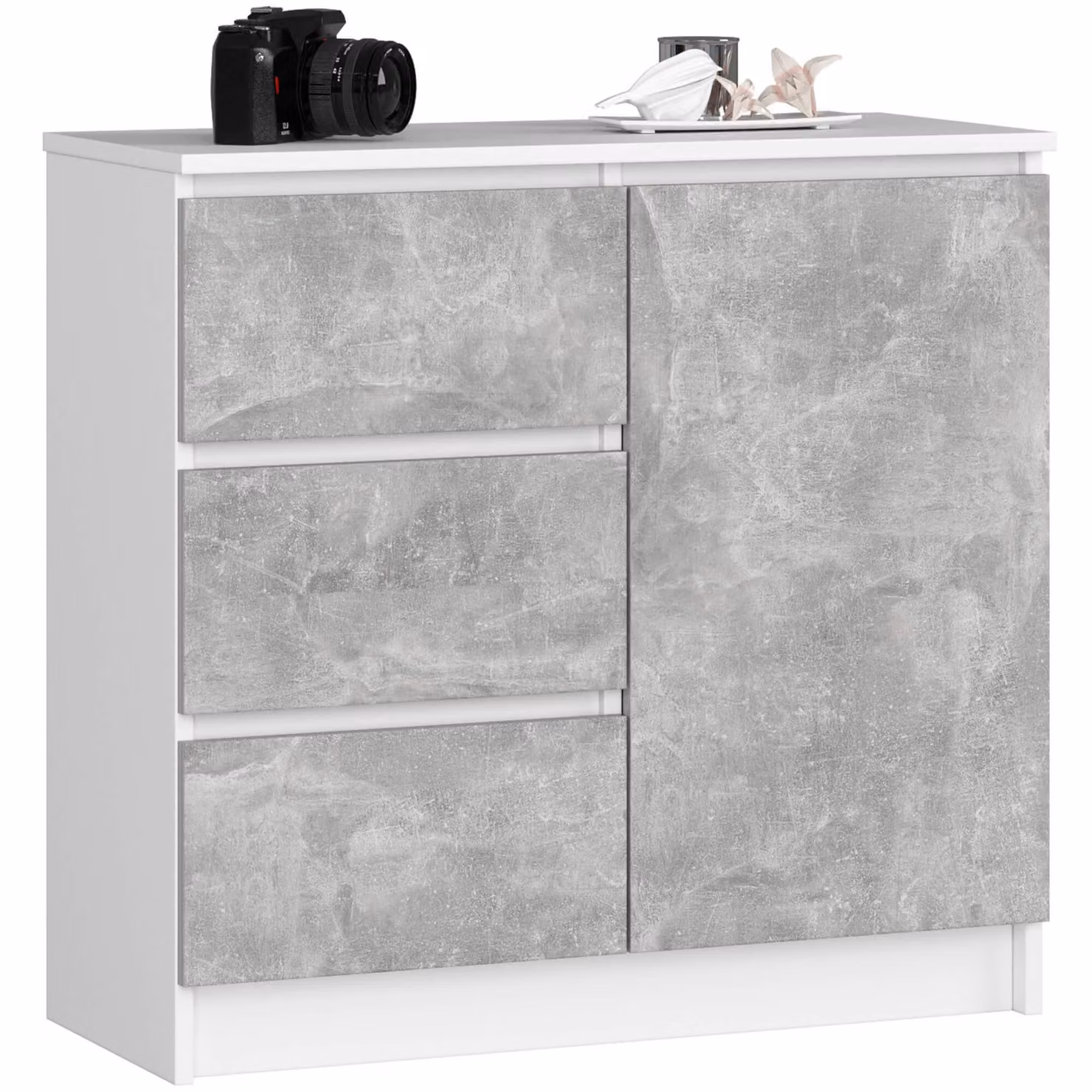 Comò K80 Jerry con spazio di stoccaggio bianco e cemento 80 cm