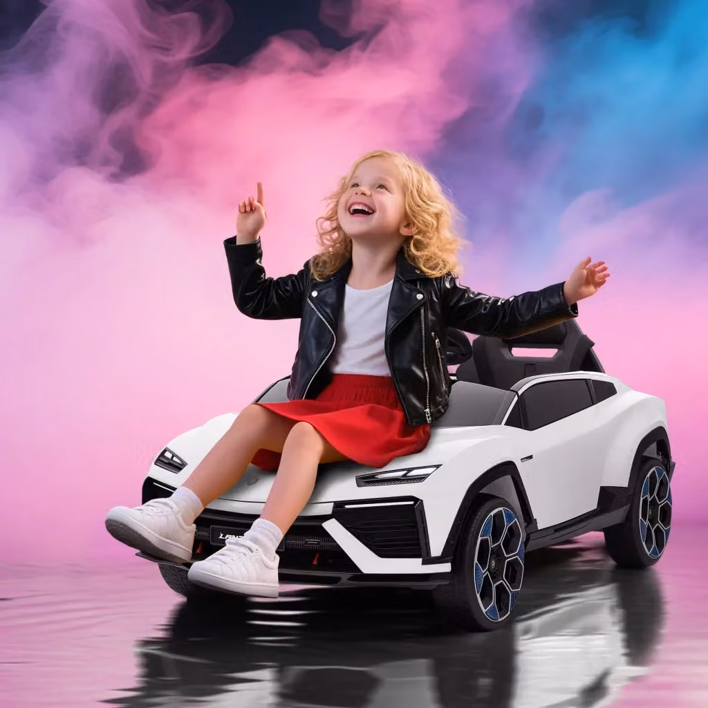 Macchina Elettrica Lamborghini per Bambini 12V con Luci LED, Clacson e Telecomando, Bianca, L: 101.5 cm, P: 49 cm, H: 43 cm – 2