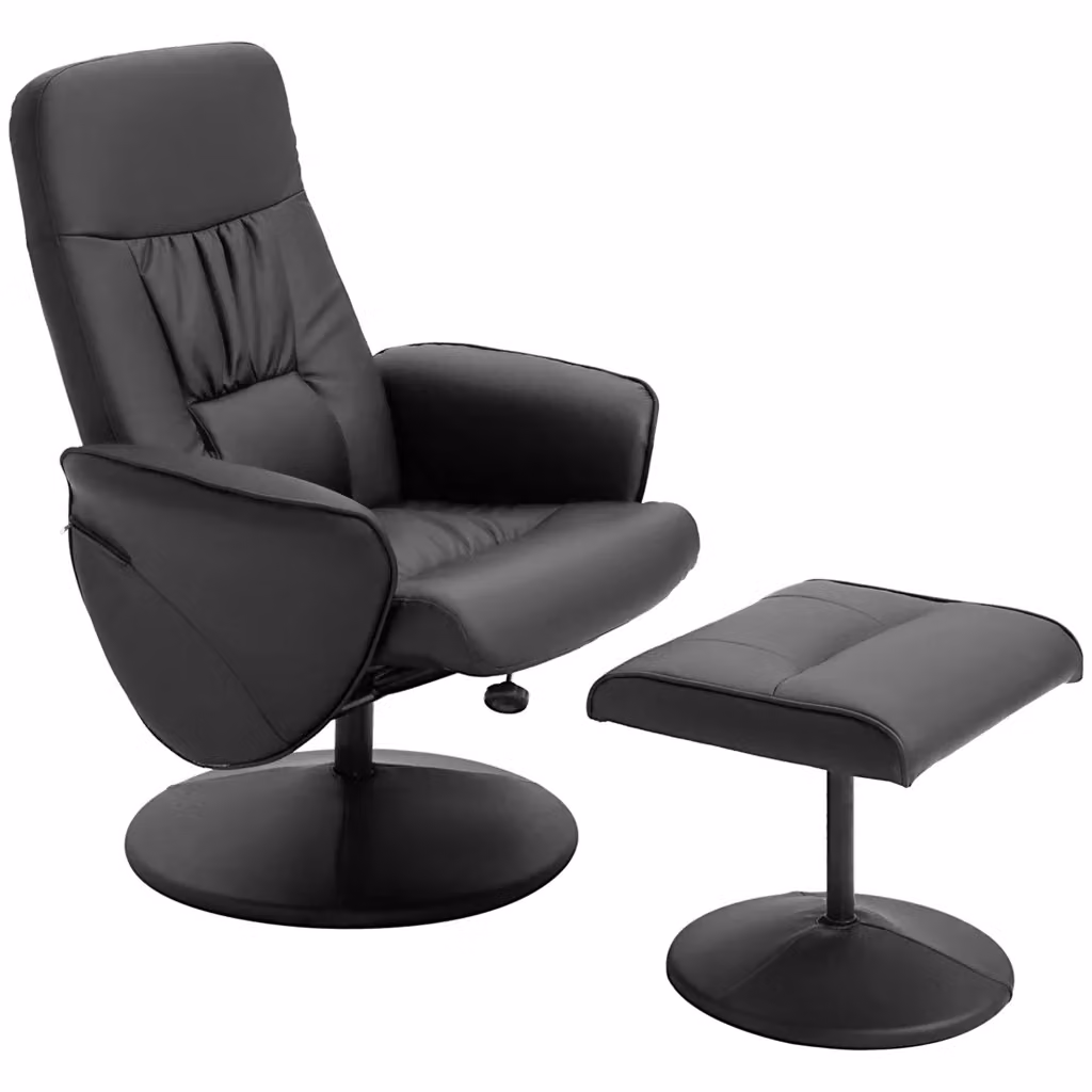 Poltrona Relax Girevole a 360 Gradi con Poggiapiedi, Schienale Regolabile, Struttura in Metallo e Rivestimento in Finta Pelle Nera – 2