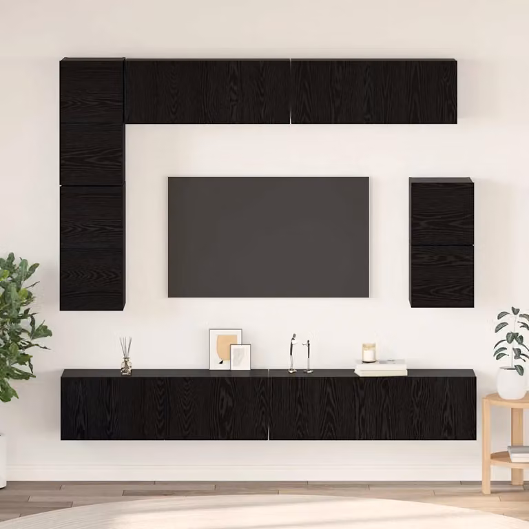 Set mobile TV vidaXL 8 pezzi in legno ingegnerizzato Rovere e Nero per soggiorno moderno