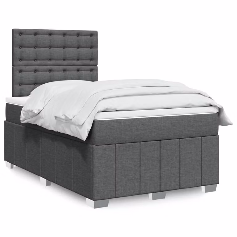 vidaXL Giroletto a Molle con Materasso Ibrido in Tessuto Grigio e Bianco L/P/H: 120 x 200 x 190 cm