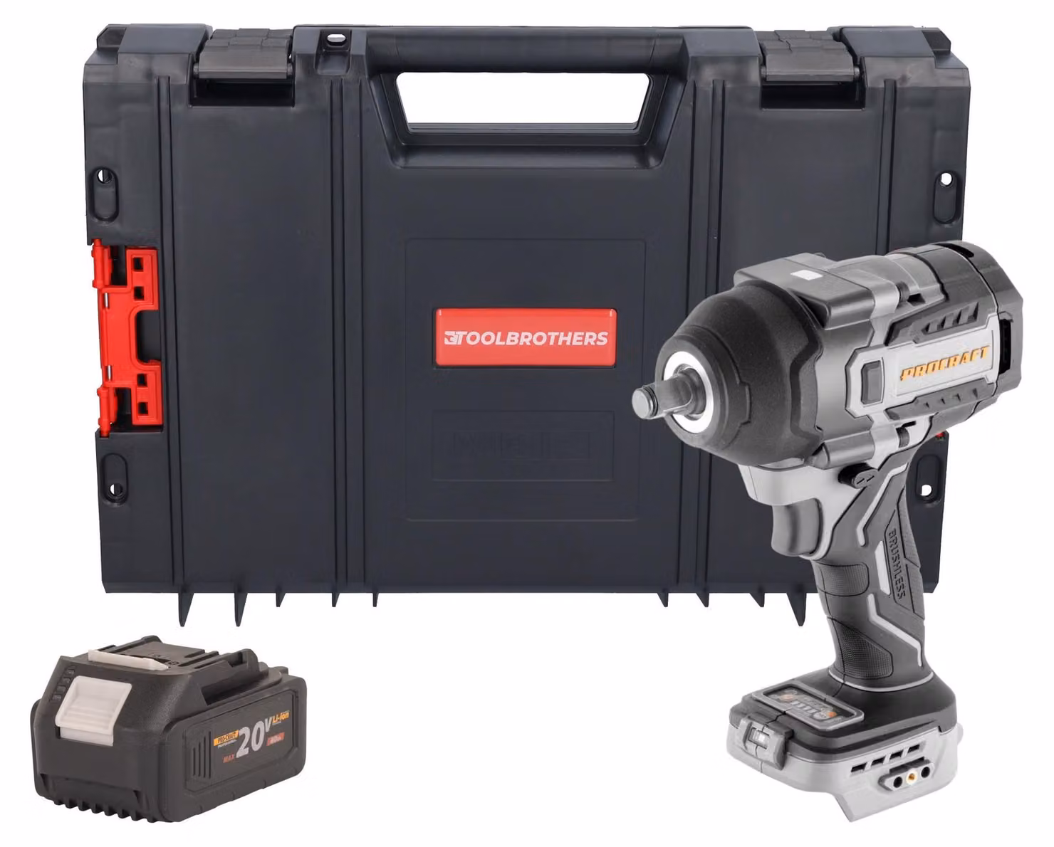 Avvitatore a impatto a batteria ProCraft Industrial IW850A-BB 20 V 850 Nm 1/2" brushless + 1 batteria da 4,0 Ah + valigetta RHINO - senza caricabatterie