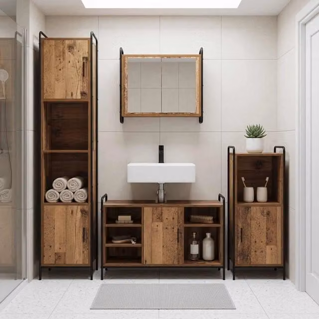 Set di Armadi da Bagno 4 pz Legno antico 40 x 36 x 181 cm 3444613