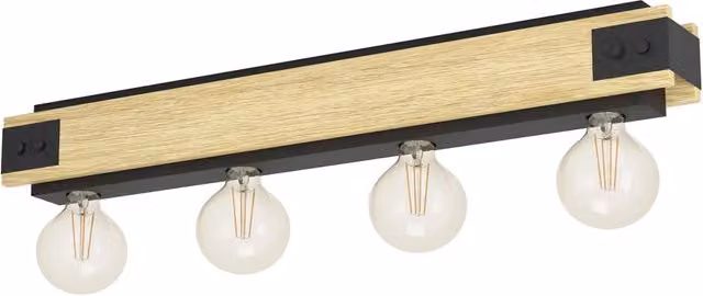 Plafoniera Industrial Layham Eglo in Legno e Metallo Marrone e Nero con 4 Luci E27