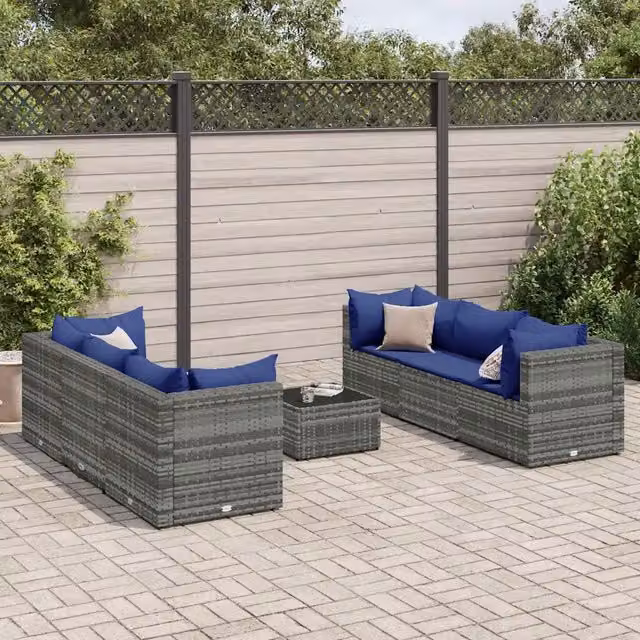 Set Divani da Giardino 7 pz con Cuscini in Polyrattan Grigio 3308031