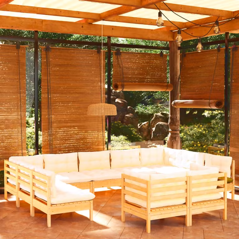 Maison Exclusive - Set Divani da Giardino 11 pz con Cuscini Crema Massello di Pino