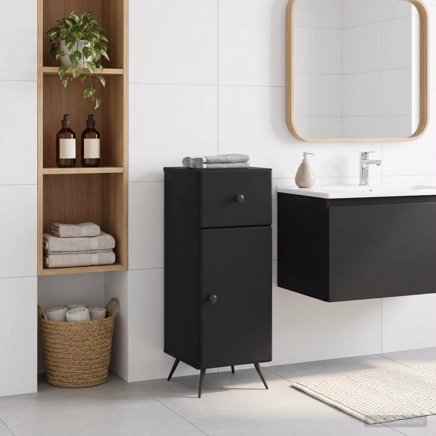 Mobiletto da bagno moderno vidaXL BREDA nero L: 30 cm, P: 31 cm, H: 80 cm