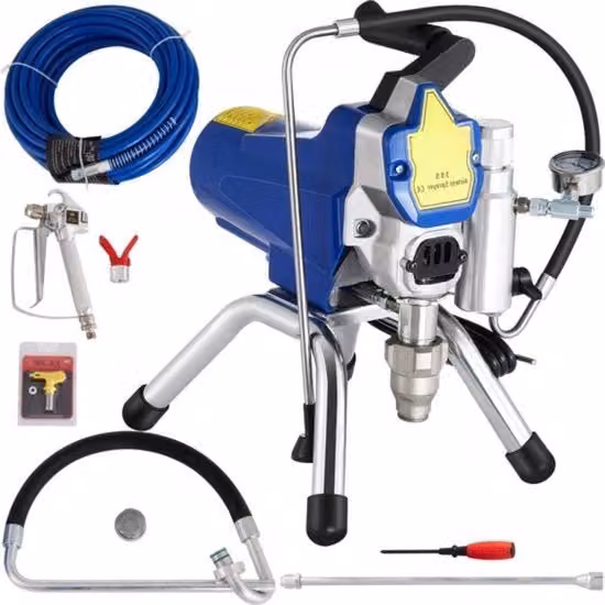 Spruzzatore ad aria compressa elettrico airless blu in acciaio inossidabile con tubo da 15 m e portata 2400 ml/min