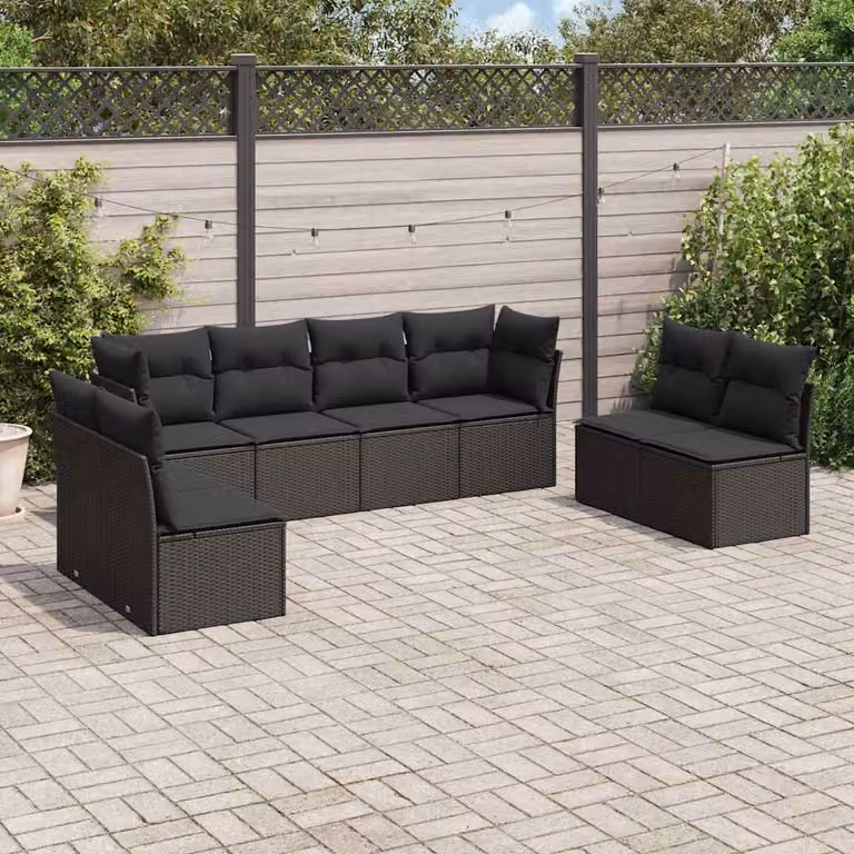 vidaXL Set Divani da Giardino a L con Cuscini 8 pz Nero in Polyrattan e Struttura in Metallo