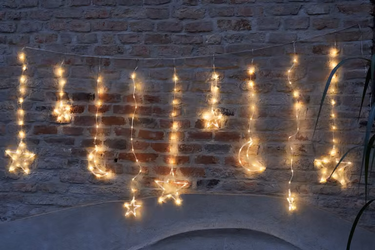 LED tenda lune stelle fata luci 132 LED bianco caldo finestra decorazione esterna interna
