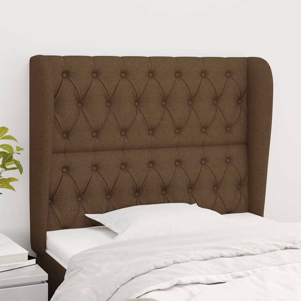 Testiera ad orecchio vidaXL in tessuto marrone scuro con struttura in legno L: 93 cm, P: 23 cm, H: 118-128 cm