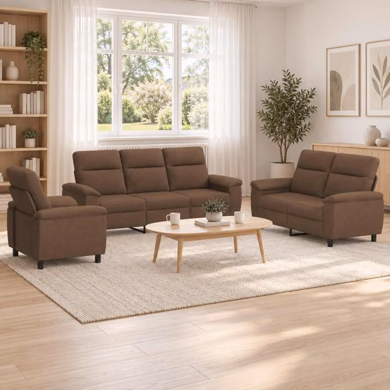 Set di 3 divani moderni vidaXL in tessuto marrone con struttura in metallo per il tuo soggiorno