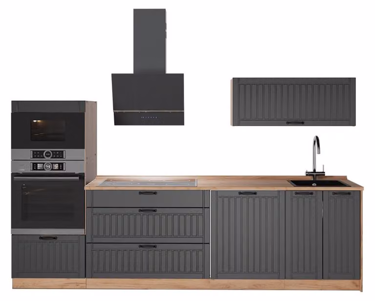 Cucina componibile Vicco Fame-Line Grigio scuro/Rovere dorato 280 cm senza piano di lavoro, Model 64690