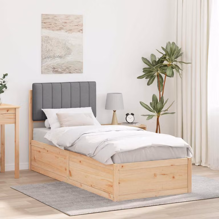 Letto con testiera rivestita vidaXL in legno e tessuto grigio L 80 x P 205,5 x H 93 cm
