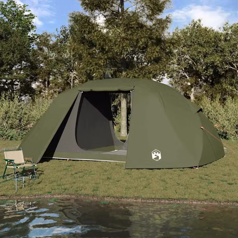 Tenda da pesca vidaXL in poliestere e fibra di vetro, colore verde, L/P/H: 514 x 465 x 187 cm