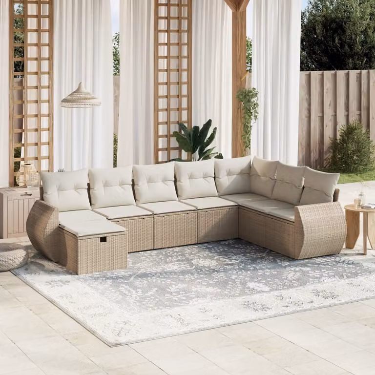 Maison Exclusive - Set Divano da Giardino 8 pz con Cuscini Beige in Polyrattan
