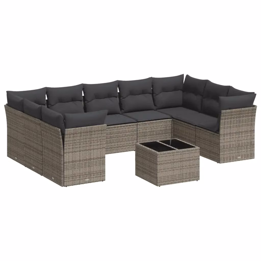 vidaXL Set Divano da Giardino 10 pz a L con Cuscini Grigio in Polyrattan e Acciaio – 2