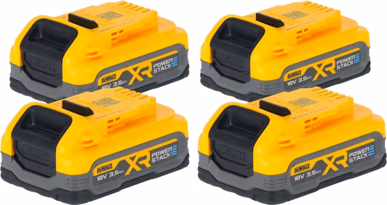 Set batteria DeWalt DCBP 318 S4 con 4 batterie Powerstack 18 V 3,5 Ah / 3500 mAh XR Li-Ion - con indicatore di carica